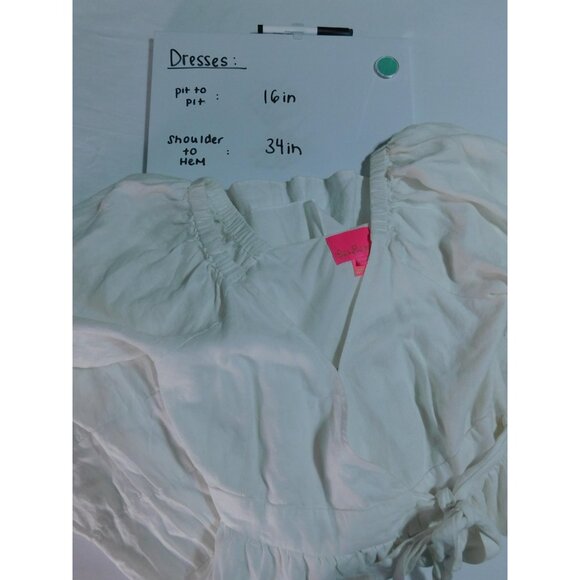 Lilly Pulitzer Dress Womens Small White Linen Wrap Ruffle Tiered Mini Boho - Picture 6 of 6